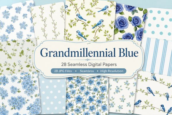 Download Grandmillennial Blue Seamless Paper - Seamless Collection