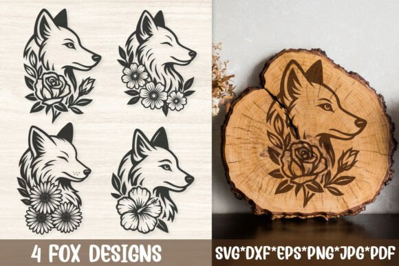 Download Floral Fox Head SVG | 4 Engraving Files - Svg Collection