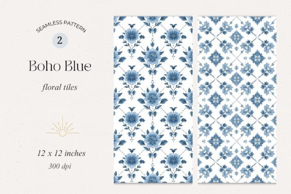 Download Boho Blue Floral Tile Seamless Patterns - Seamless Collection