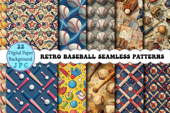 Download Retro Baseball Seamless Patterns - Seamless Collection