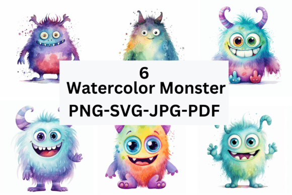 Download Watercolor Cute Monster PNG-JPG-SVG-PDF - Svg Collection