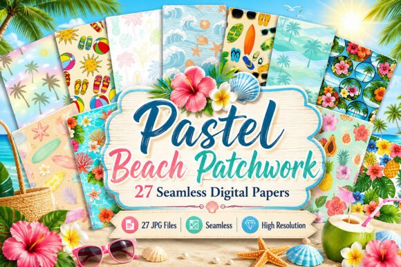 Download Pastel Beach Patchwork Seamless Paper - Seamless Collection