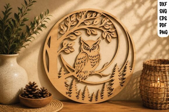 Download Owl in Forest Wooden Wall Art SVG - Svg Collection