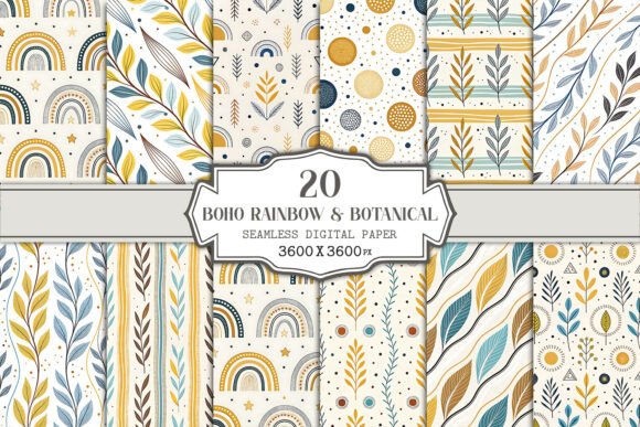 Download Boho Rainbow &amp; Botanical Seamless Paper - Seamless Collection